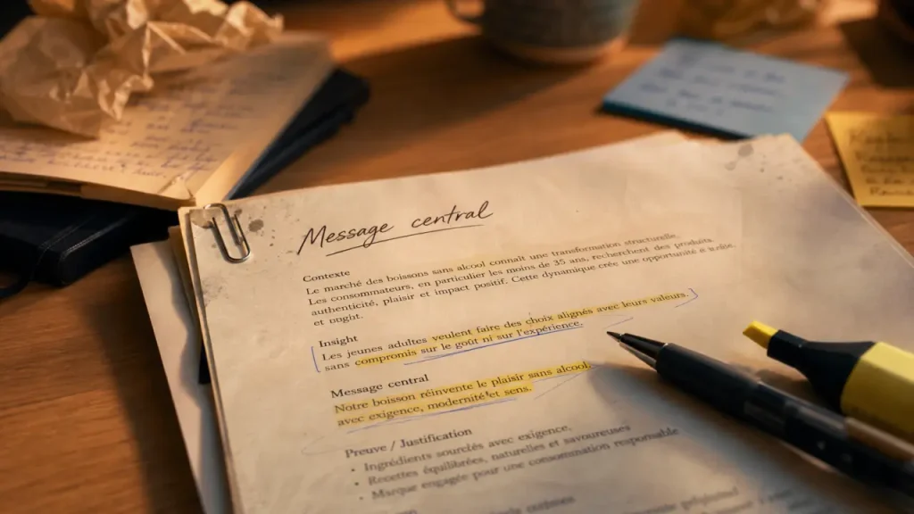 Copy strategy exemple : promesse, preuve et ton, document imprimé