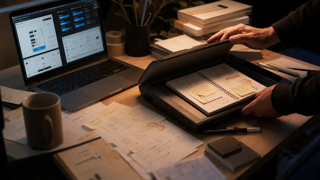 creation digitale def : atelier UX, prototype UI et wireframes sur table