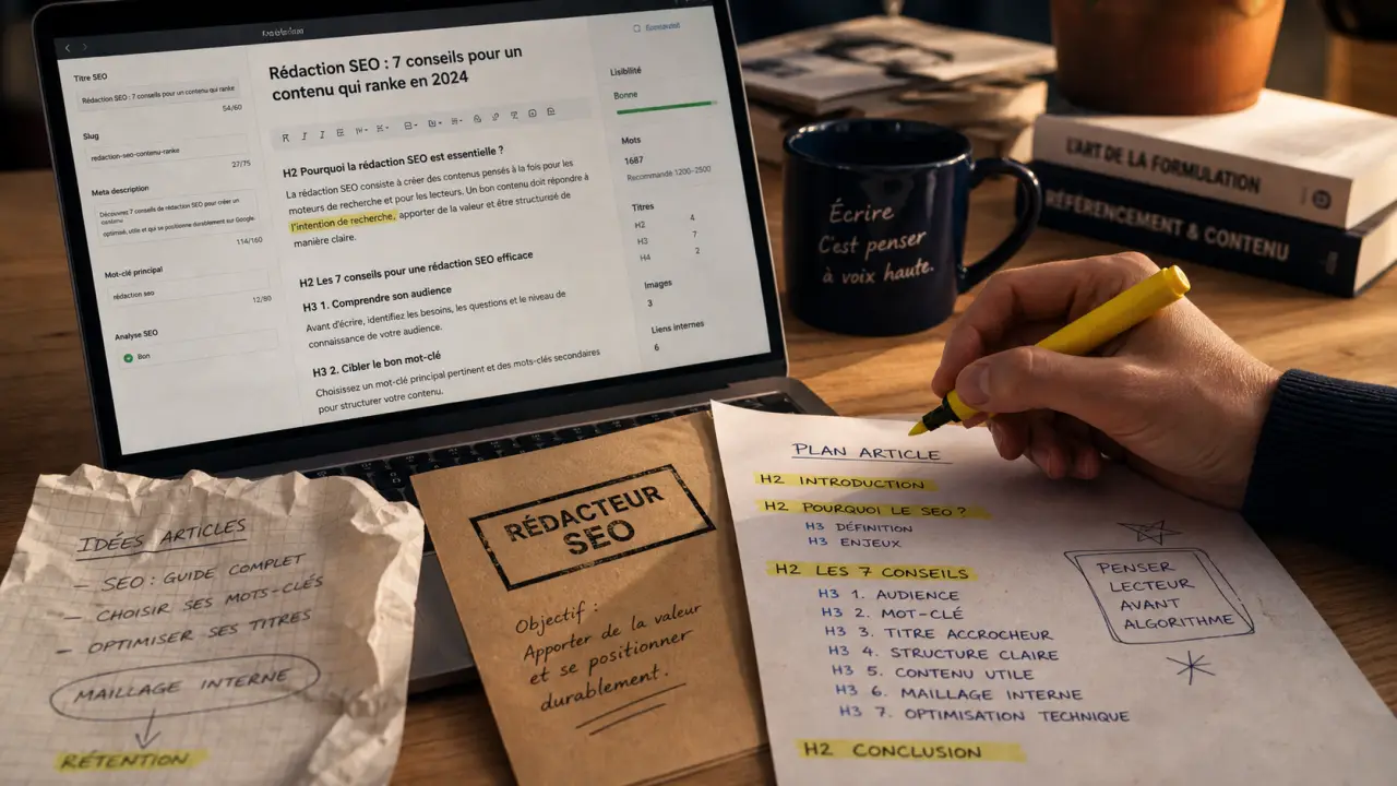 Rédacteur seo sur bureau : rédaction SEO et planning