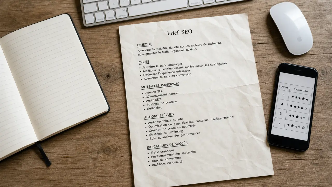 Scribeur, rédaction SEO entre humain et IA sur table