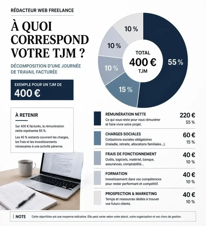 Répartition des revenus et TJM d'un rédacteur web freelance