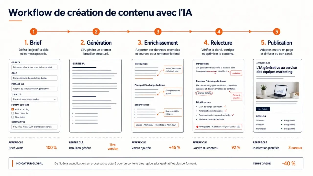Créez du contenu à succès avec l’IA : workflow éditorial en cinq étapes