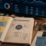 Marketing strategist : positionnement audience KPIs sur tableau KPI flou