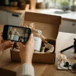 UGC creator filme unboxing smartphone en cuisine