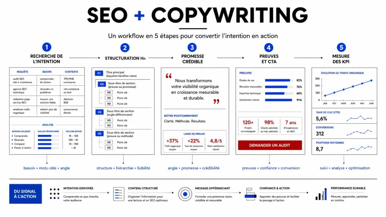 SEO and copywriting : schéma éditorial du workflow de contenu de la recherche à la conversion