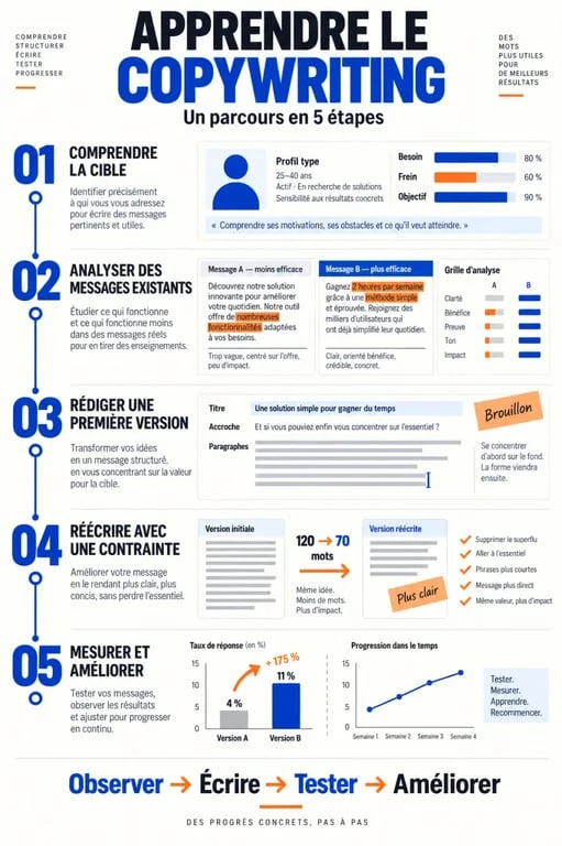 Parcours en cinq étapes pour apprendre copywriting weloveformationmarketing
