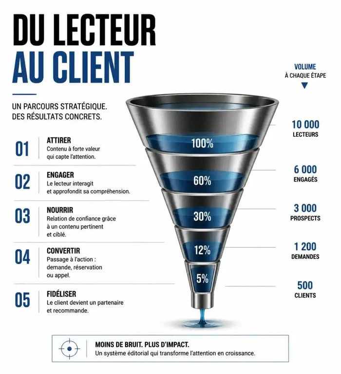 Schéma du tunnel de conversion pour une formation copywriting Nantes