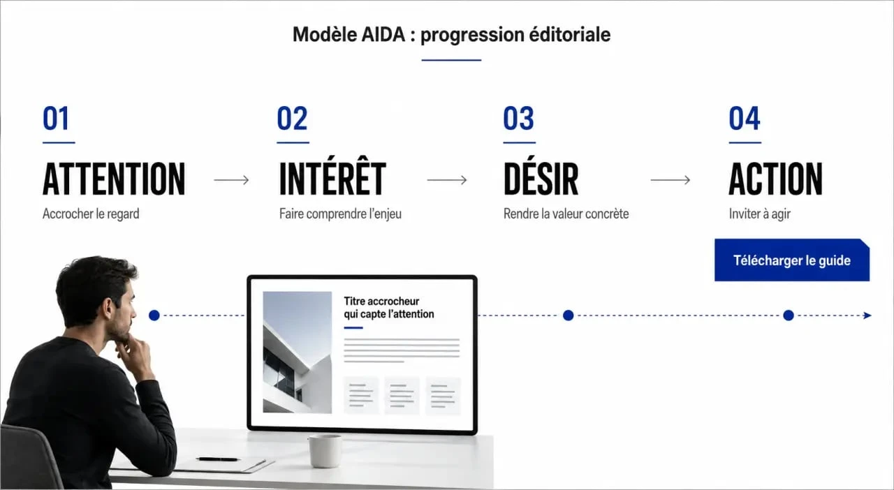 Copywriting c'est quoi : schéma AIDA pour comprendre une méthode de texte persuasif