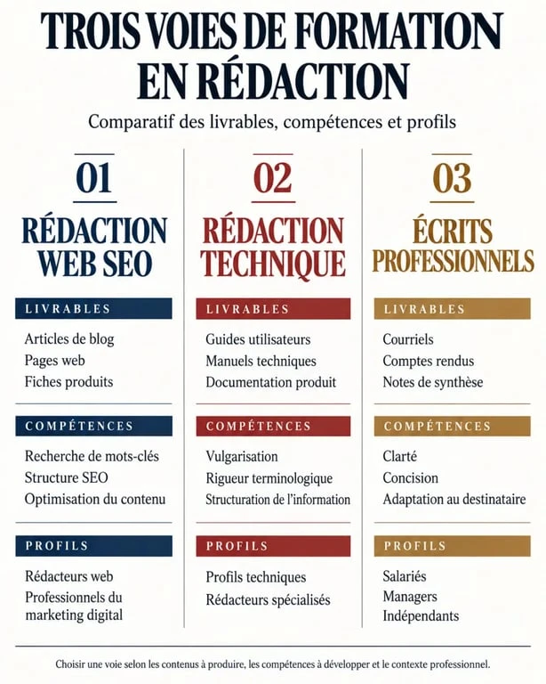 Formation rédaction : comparaison entre rédaction web SEO, rédaction technique et écrits professionnels
